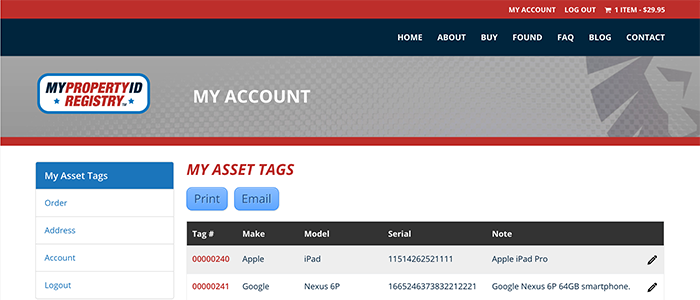 My Property ID Registry screenshot